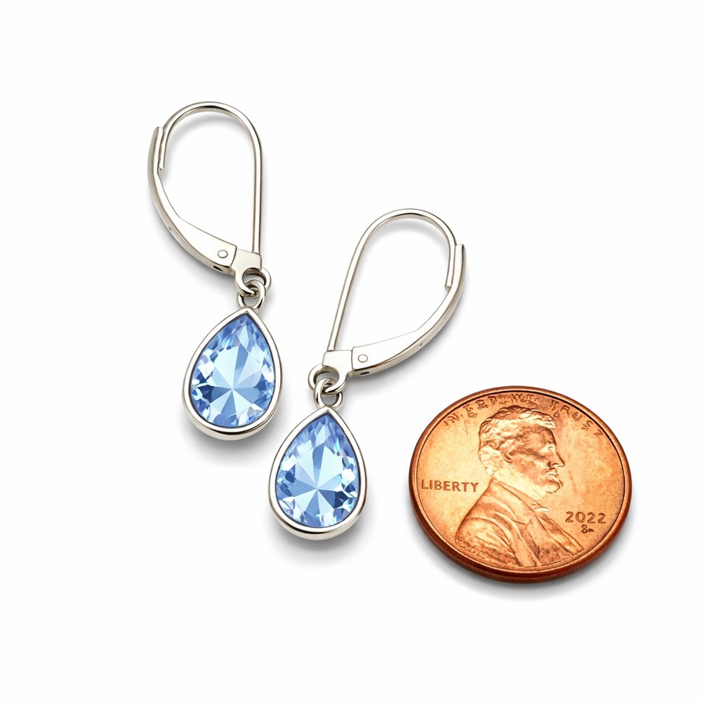 14K White Gold Blue Topaz Pear Bezel Leverback Earrings XRF Auth Fine Jewelry - Picture 8 of 12